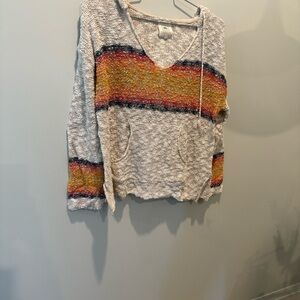 Rip Curl Gray Multicolor Stripe V-Neck Hoodie